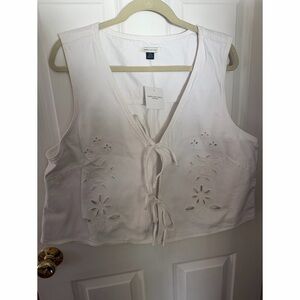 White Sleeveless Vest Top with Floral Cutouts